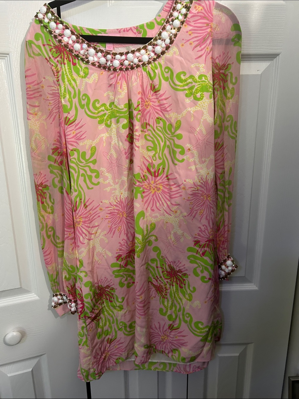 Lilly Pulitzer Pink & Green Beaded Long-Sleeve Tunic Dress